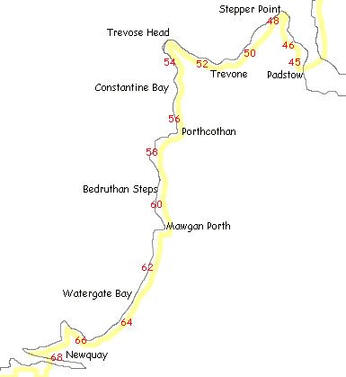 map Newquay to Padstow in Cornwall